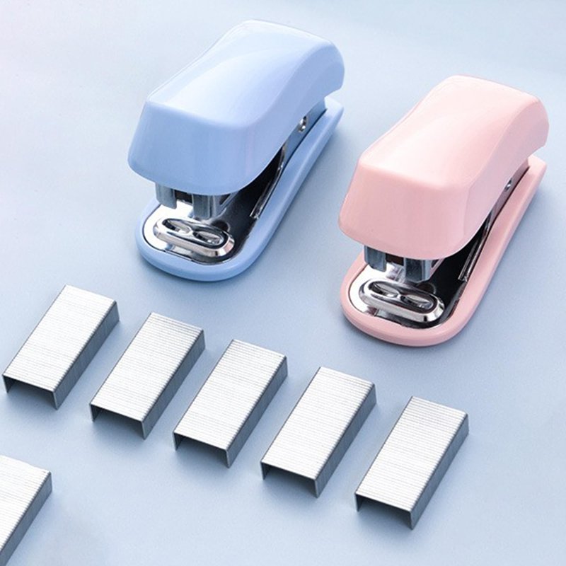 Mini Stapler with Staples and Remover - Compact Office Desk Tool in Blue & Pink