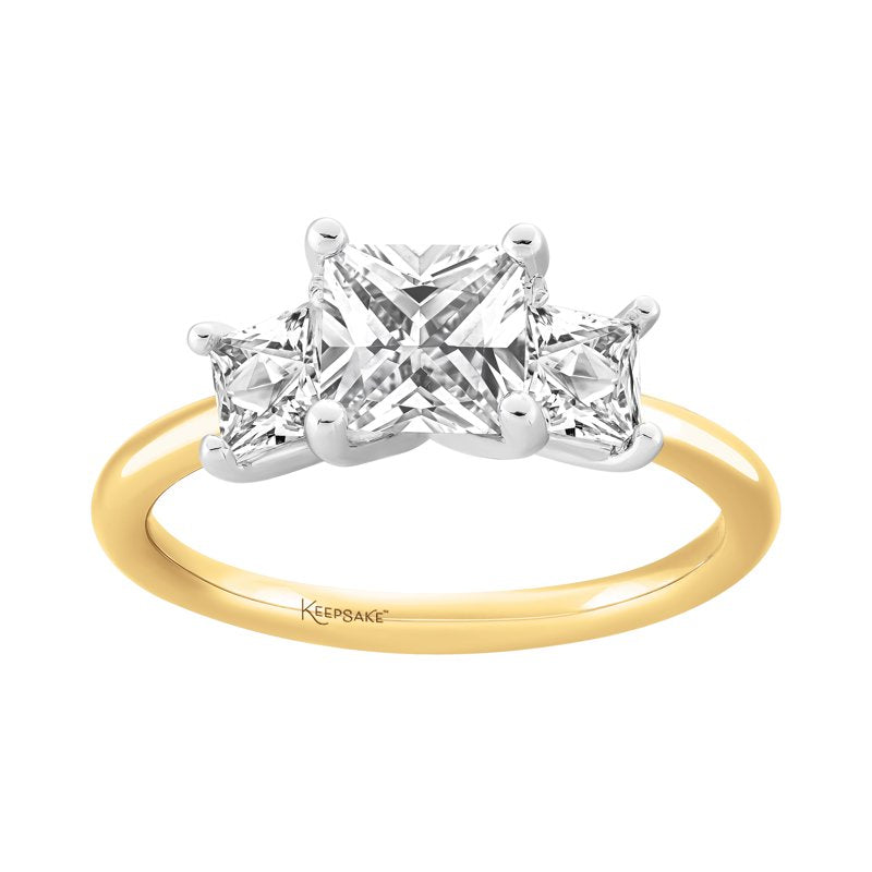 14K Yellow Gold Plated Sterling Silver 3-Stone White Sapphire Engagement Ring