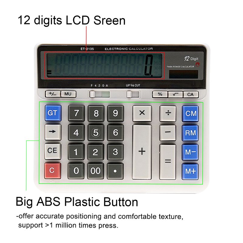 Large Scientific Calculator 12-Digit Display Dual Power for Business Office School