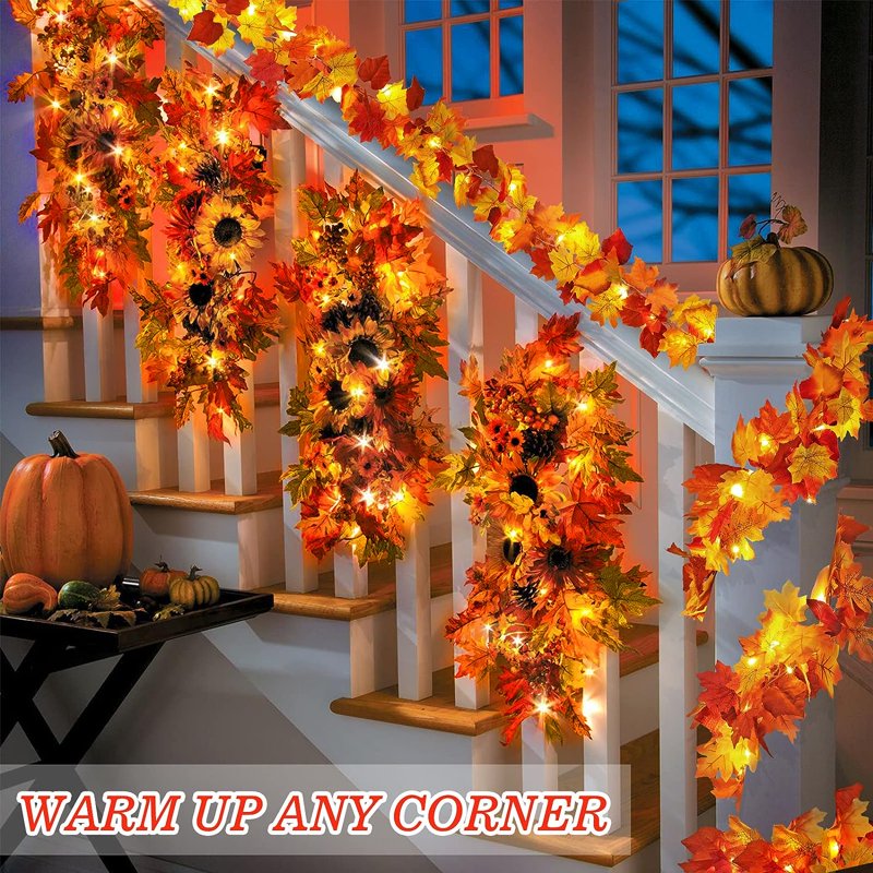 Maple Leaf Fall String Lights Set - Waterproof LED Garland for Indoor Outdoor Decor
