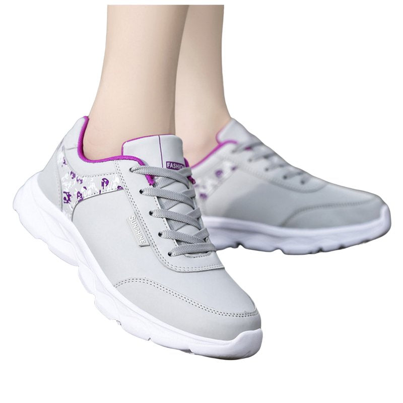 Women’s Lace-Up Leather Sneakers - Non-Slip Athletic Comfort Shoes