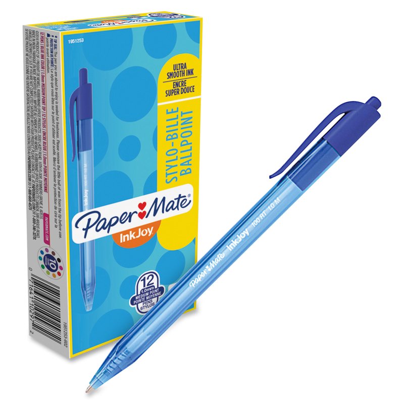 Retractable Ballpoint Pens Blue Ink Medium Tip Pack of 12
