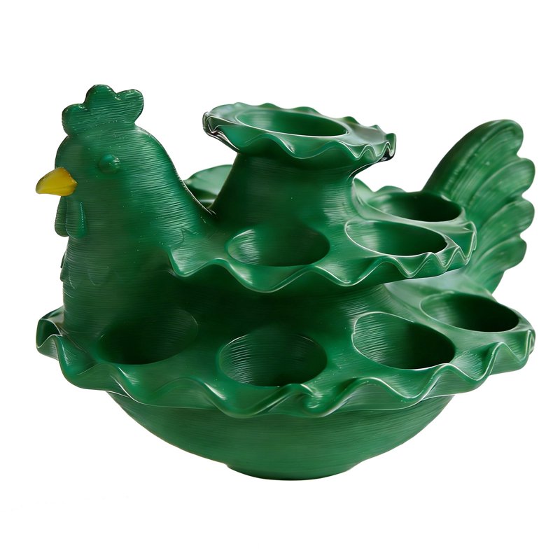 Easter Chicken-Shaped Deviled Egg Platter & Appetizer Tray, Reusable Green Plastic Display Rack