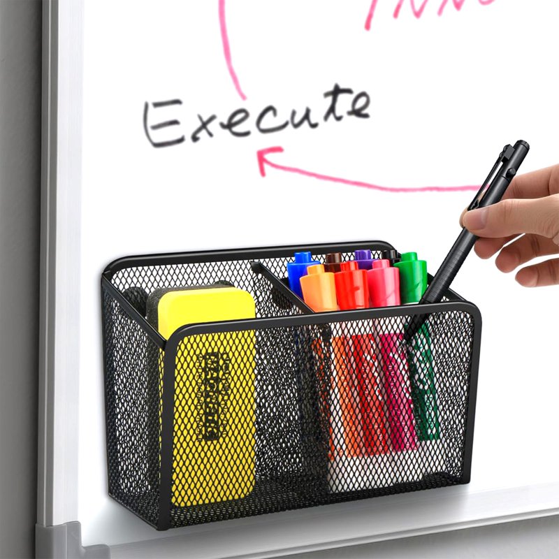 Magnetic Desk Organizer Set for Office and Home - Metal Mesh Pen & Key Holders