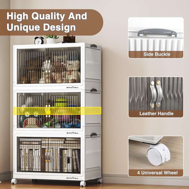 Large Stackable Storage Bins with Lid & Doors, 120QT Collapsible Closet Organizers