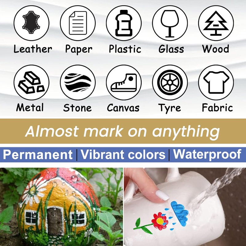 Water-Based Permanent Paint Markers Set - White & Black, Quick Dry, Waterproof, Medium Tip