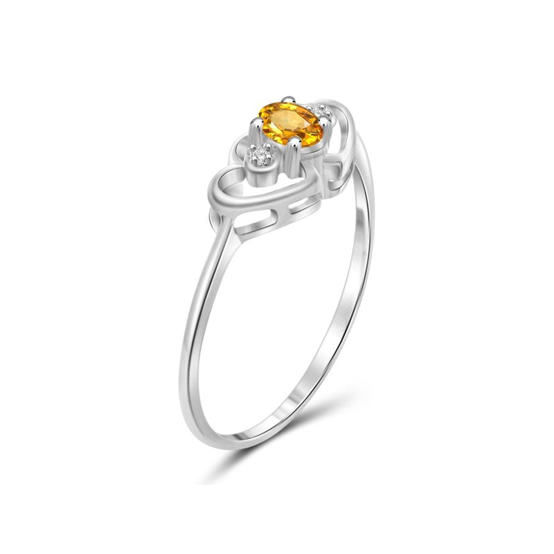 Sterling Silver Citrine & White Diamond Accent Ring for Women - Size 7