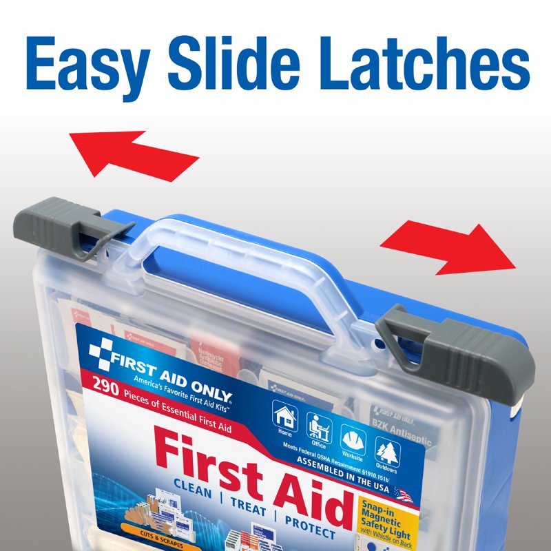 All-Purpose First Aid Kit with Magnetic Flashlight - 290 Pieces, OSHA Compliant