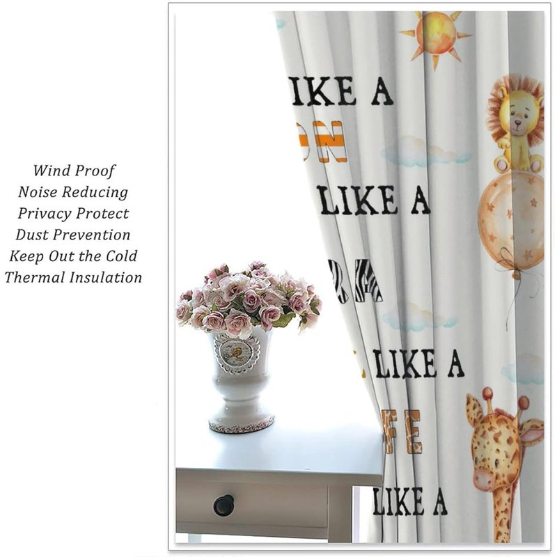 Kids Jungle Animal Curtains Set - Thermal Insulated Window Drapes for Nursery & Bedroom
