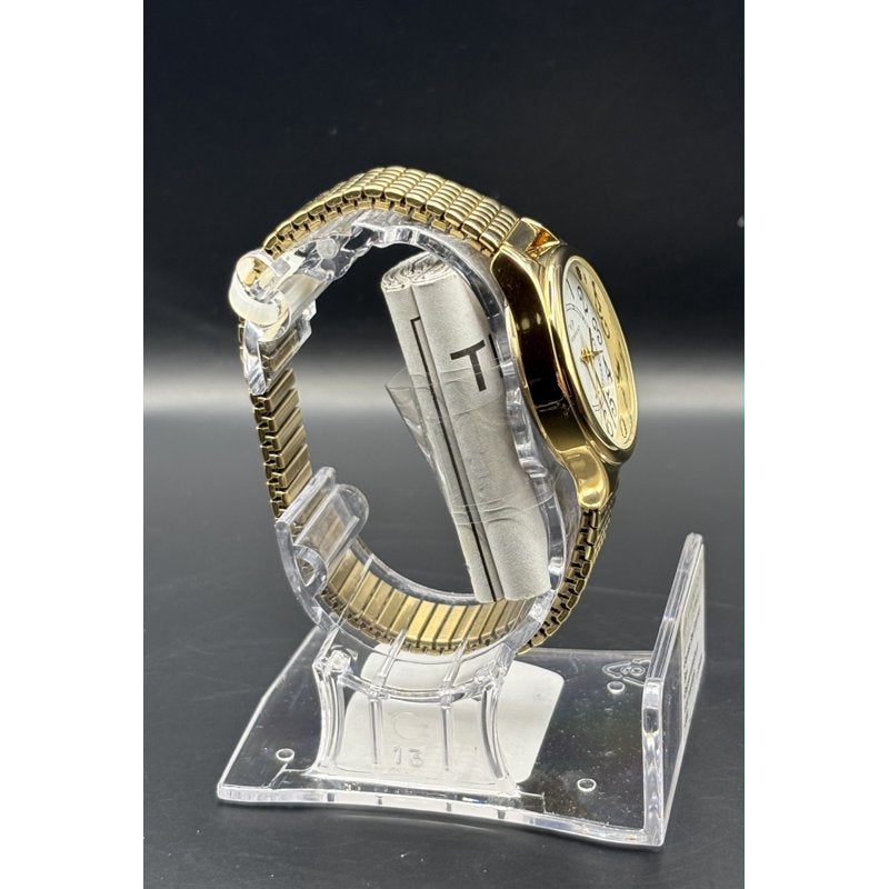 Women's 30mm White Dial Watch with Gold-Tone Expansion Band - Timex