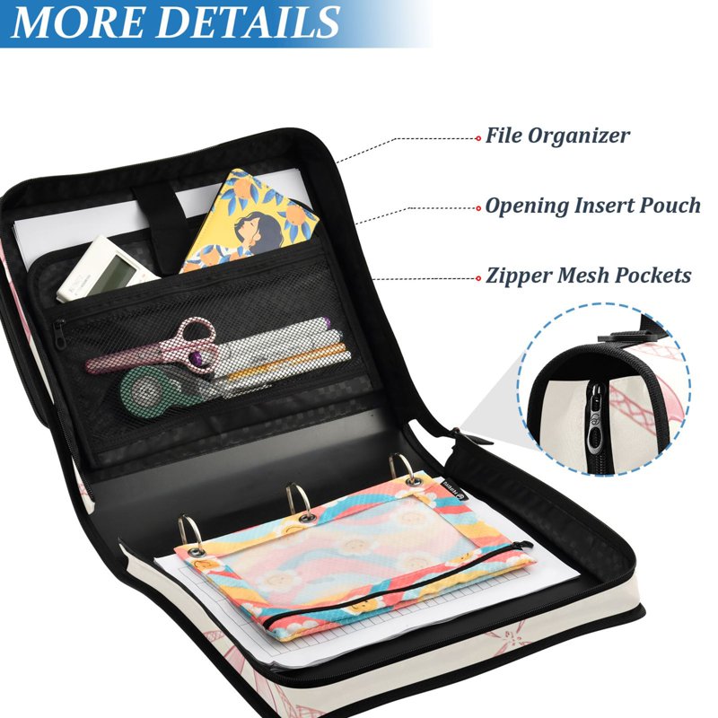 Zipper Binder with Multiple Pockets and 3-Ring File Organizer, 1.5 Inch Capacity