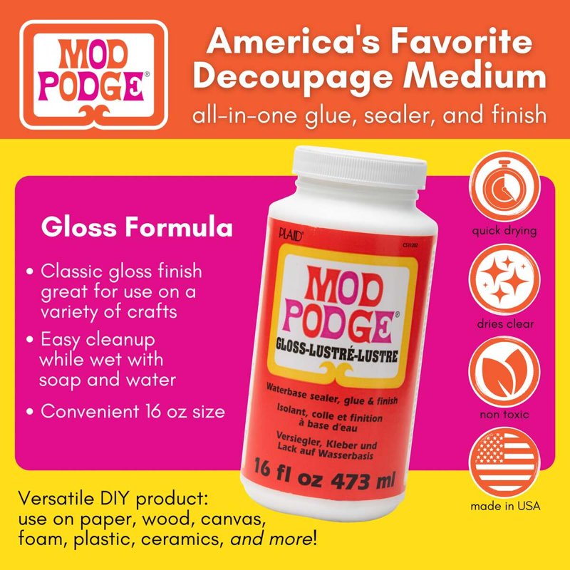 Water-Based Gloss Sealer Glue & Finish - 16 fl oz for Crafts