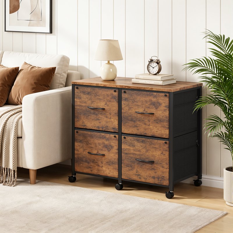4-Drawer Rolling File Cabinet with Locking Wheels and Printer Stand for Home Office