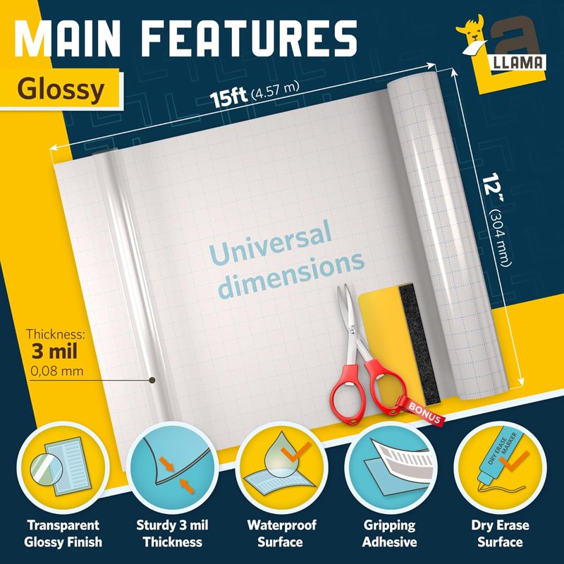 Self-Adhesive Clear Laminating Film Roll Set 12x15ft Glossy Protection