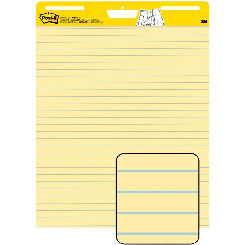 Post-it Super Sticky Easel Pad 25x30 Inches Yellow with Blue Lines - 30 Sheets