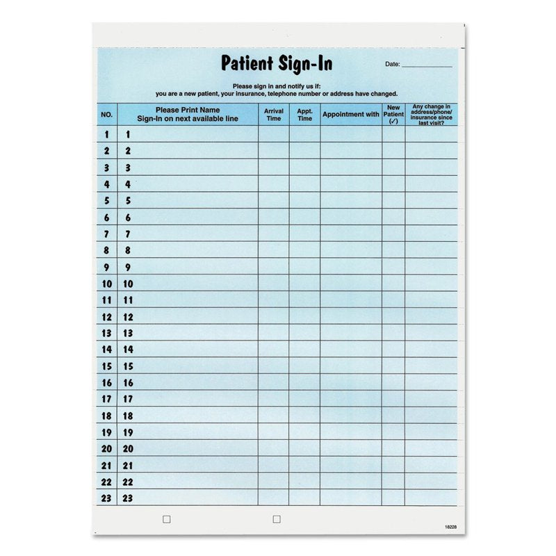 Blue 2-Part Carbon Patient Sign-In Label Forms - 8.5 x 11.63 Inches, 125 Sheets