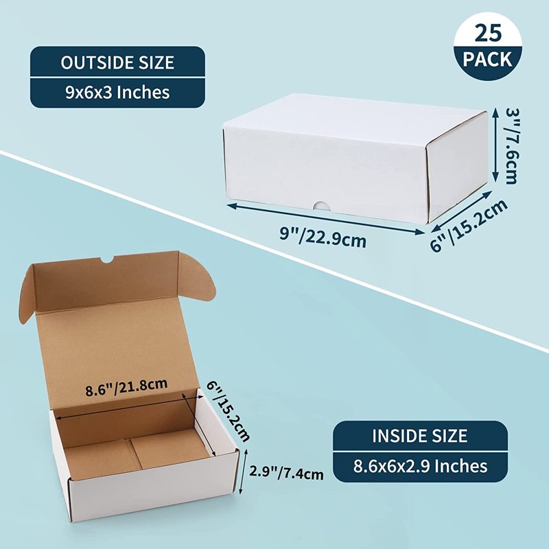 25 Pack White Corrugated Shipping Boxes 9x6x3 - Eco-Friendly & Foldable