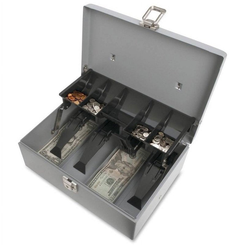Steel Cash Box with 5-Compartment Coin Tray Lockable Money Storage