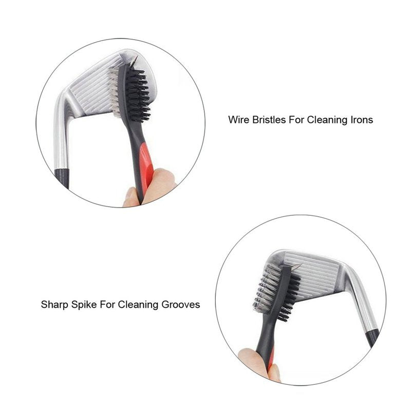 Golf Club Groove Cleaner Brush Set with Retractable Zip-Line & Carabiner