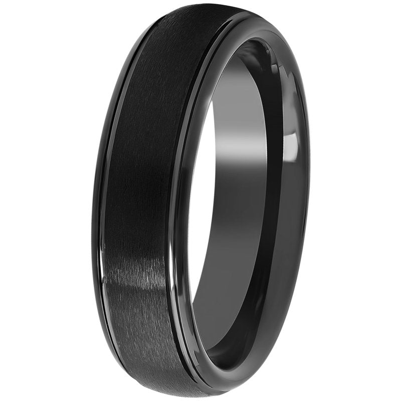 Men's Black Tungsten Grooved Satin Comfort Fit 6MM Wedding Band - Men's Ring