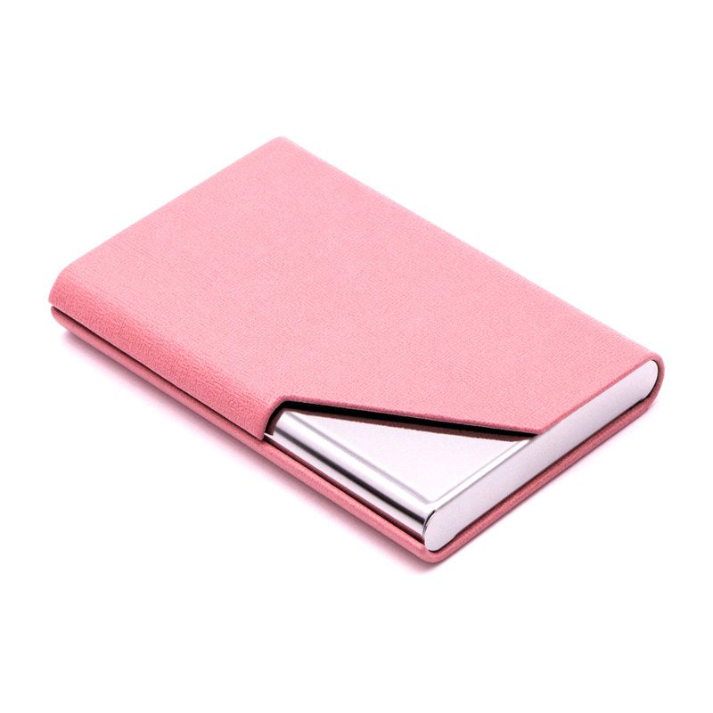 Business Name Card Holder - PU Leather & Stainless Steel Wallet for Men & Women - Pink
