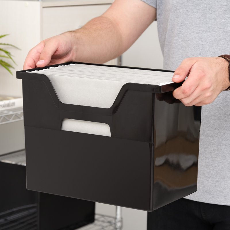 Large Portable Desktop File Box with Handles and Hanging Folders - 4 Pack