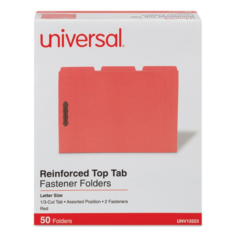 Reinforced Top Tab File Folders with Fasteners - Letter Size, Red, 50/Box