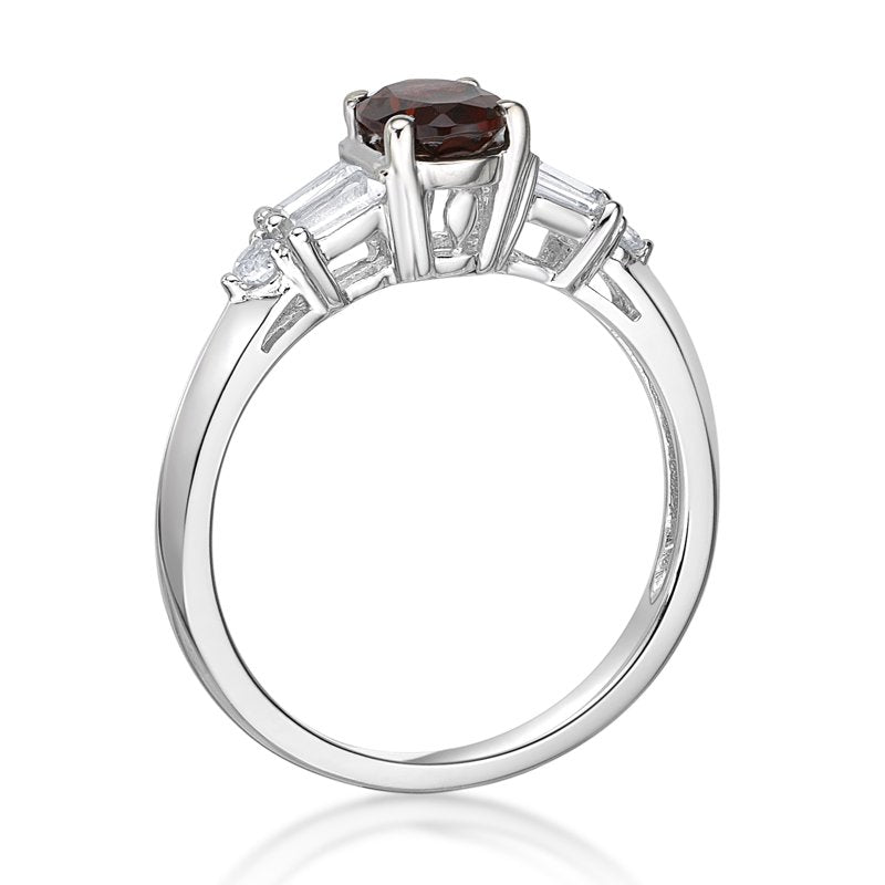 Sterling Silver Garnet & White Sapphire Ring - Hypoallergenic Jewelry
