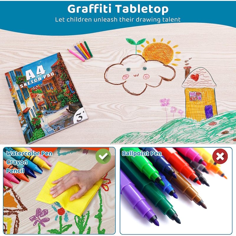 Kids Adjustable Activity Table and Chair Set with Graffiti Desktop — Safe & Sturdy