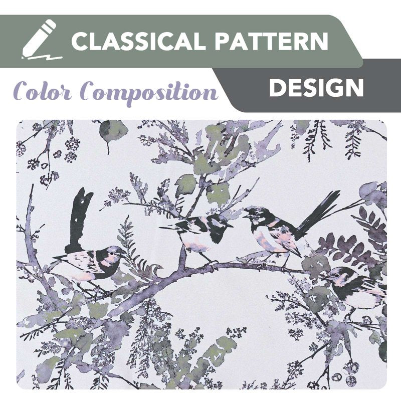 Blackout Floral Bird Curtain Panels - Thermal Grommet Window Drapes for Bedroom & Living Room, Sage/Black, 52 x 84 inches