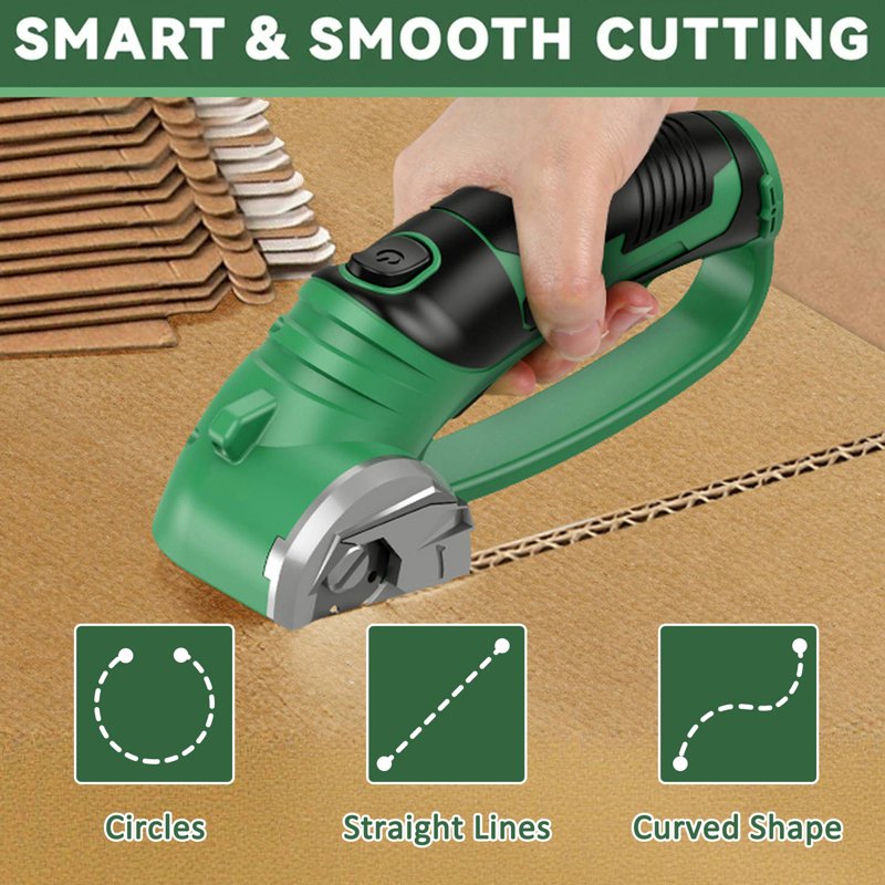 Cordless Electric Cardboard Cutter with Blades, Safety Lock & LED Light