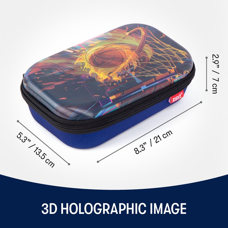 Large Capacity 3D Lenticular Pencil Box for Boys - Basketball Design, School Supplies Organizer