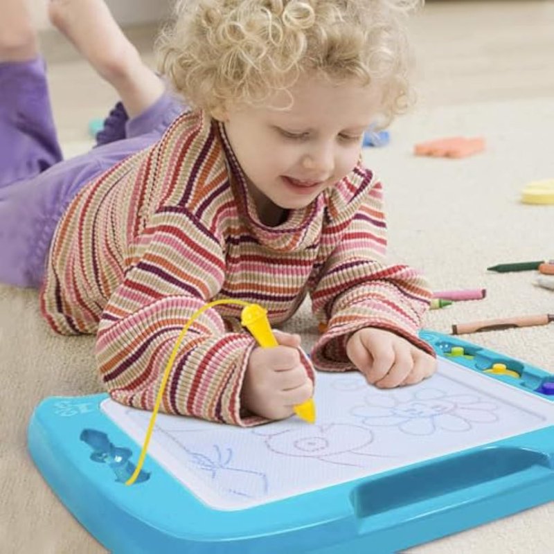 Large Magnetic Drawing Board for Kids - 16x13 Inch Art & Learning Toy with Stamps, Light Blue