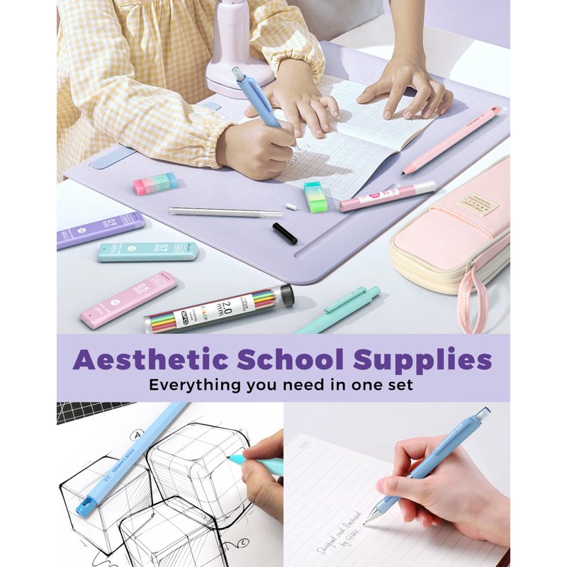 41-Piece Aesthetic Stationery Set with Pen Case, Gel Pens & Mechanical Pencils for Students