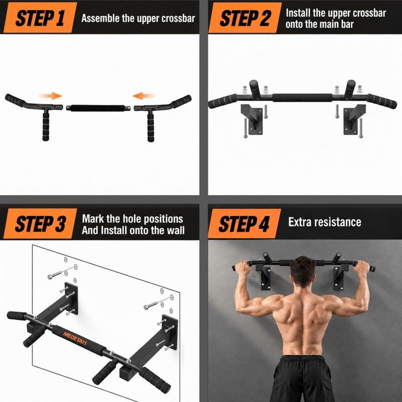 Heavy Duty Wall Mounted Pull Up Bar for Home Gym with Suspension Anchors