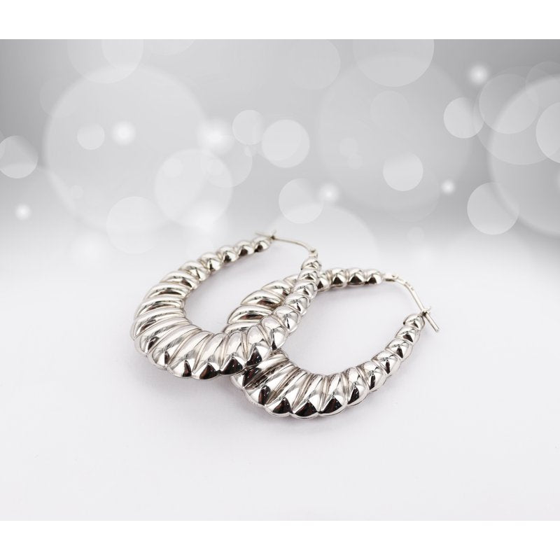 Sterling Silver Hoop Earrings for Women Rhodium Plated Oval Shrimp Style
