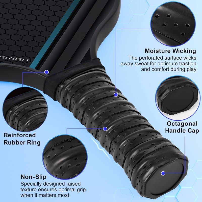Kovryx Pickleball Paddles Set of 2 - Honeycomb Textured Fiberglass, 16mm Core, Non-Slip Grip, Black-1