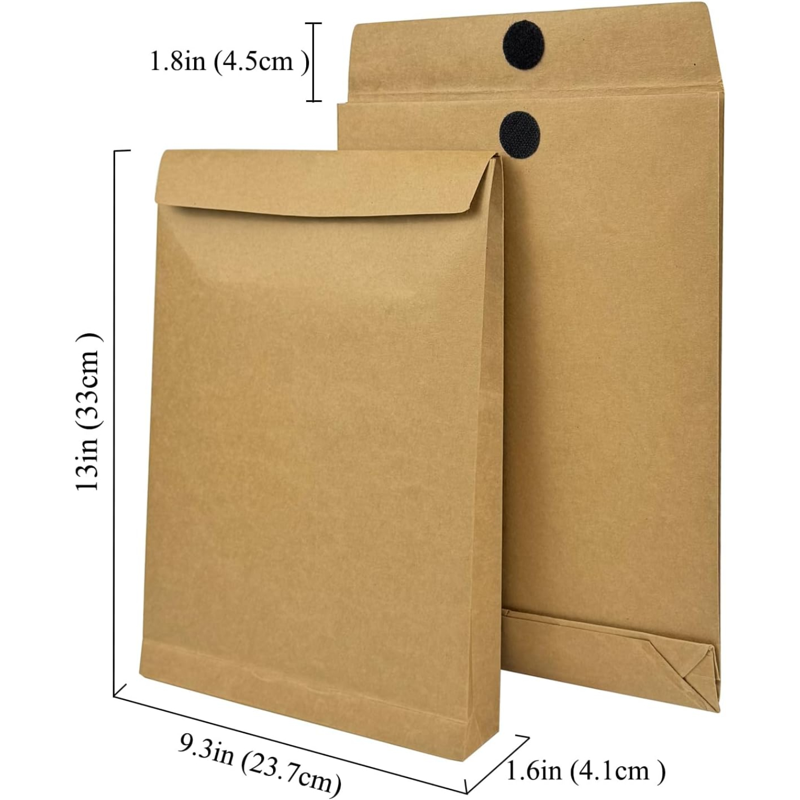Large Expandable Kraft Envelope with Hook-and-Loop Closure - 15 Pack
