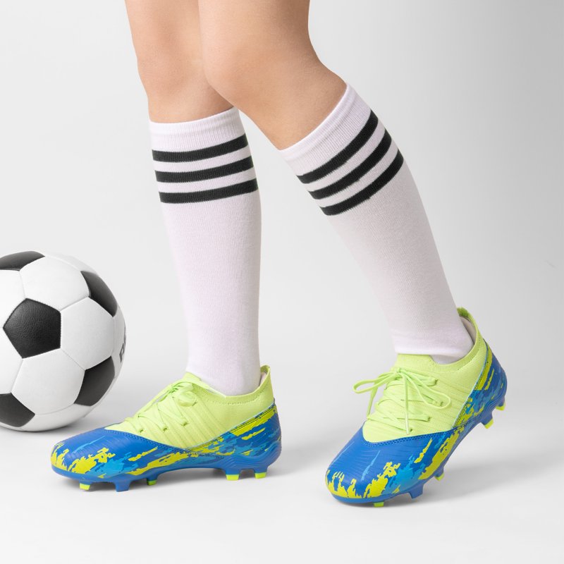 Dream Pairs Kids Soccer Cleats Mid-Top Outdoor Football Shoes Royal Blue/Neon Green