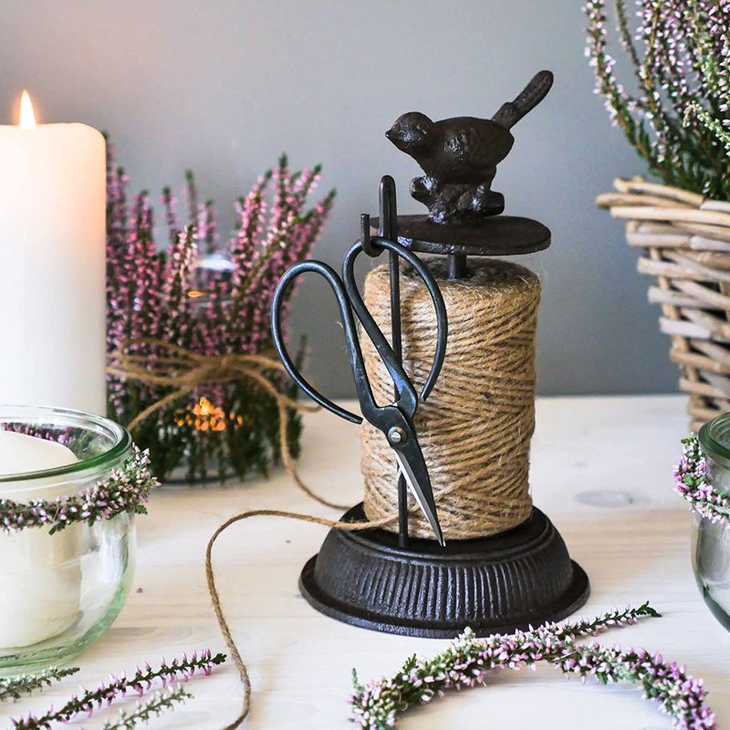 Cast Iron Garden Twine Holder with Scissors - Rustic Yard Tool