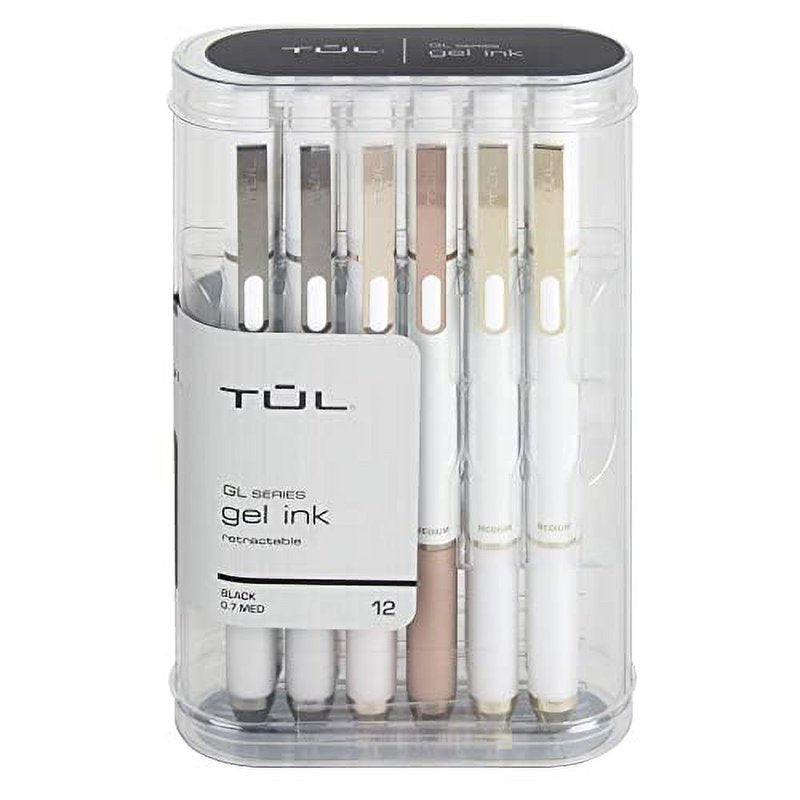 Retractable Gel Pens - Medium Point 0.7mm, Pearl White Barrel, Black Ink, Pack of 12