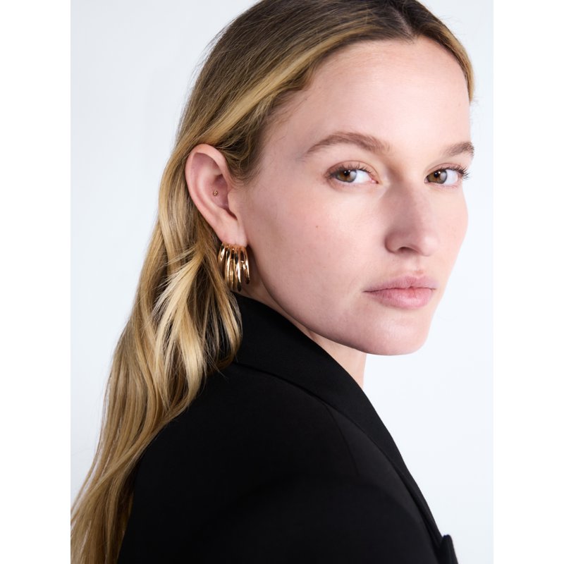 Multi Band Sculpted Hoop Earrings for Women - Gold & Silver