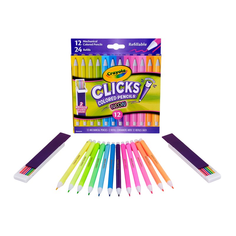 Crayola Clicks Neon Retractable Color Pencils - 12 Pencils, Neon Set