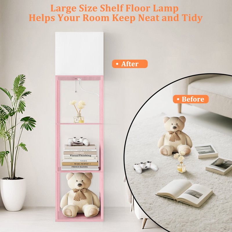 Modern Floor Lamp with Shelves - 3 Color Temperature Standing Light for Living Room Bedroom Office