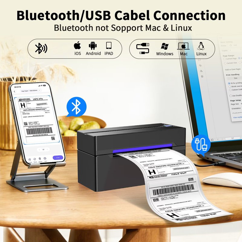 Bluetooth Thermal Shipping Label Printer 4x6 Portable for Small Business
