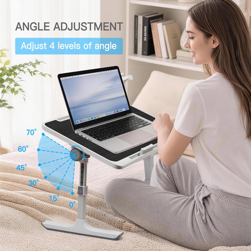 Adjustable Lap Desk with USB Fan & LED Light, Book Stand for Bed & Home Office