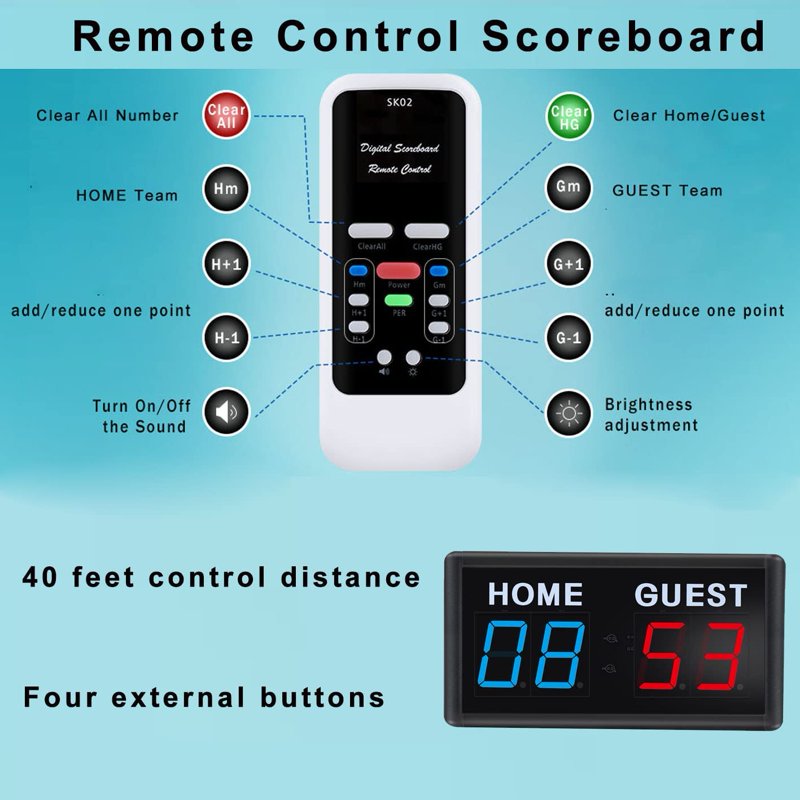 Portable Electronic LED Scoreboard for Indoor Sports Games - Remote Control