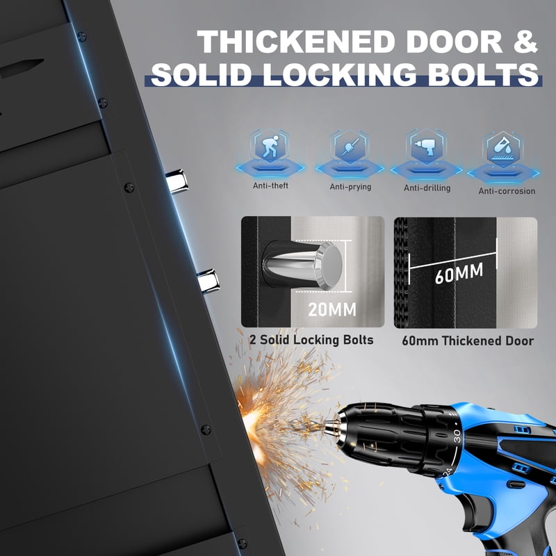 10-12 Fingerprint Gun Safe, Large Unassembled Biometric Safe with Inner Cabinet & DIY Sticker - 15D x 17.7W x 54.3H