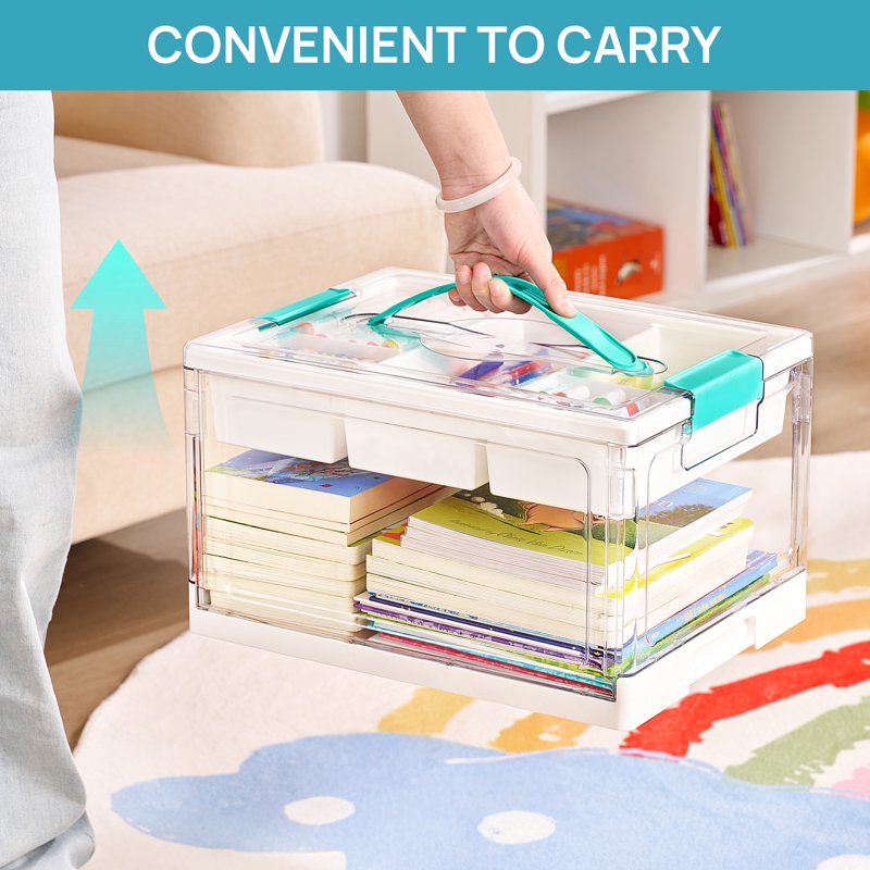 Large 24QT Clear Plastic Toy & Craft Storage Bin with Removable Dividers