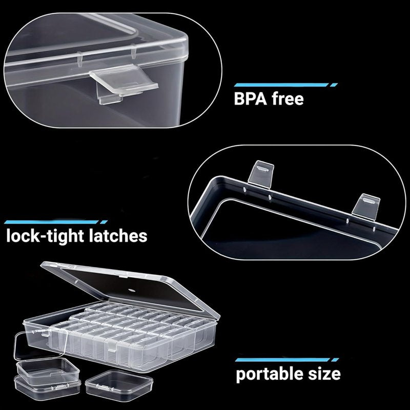 30-Piece Bead Storage Organizer Kit with Clear Plastic Containers and Hinged Lid